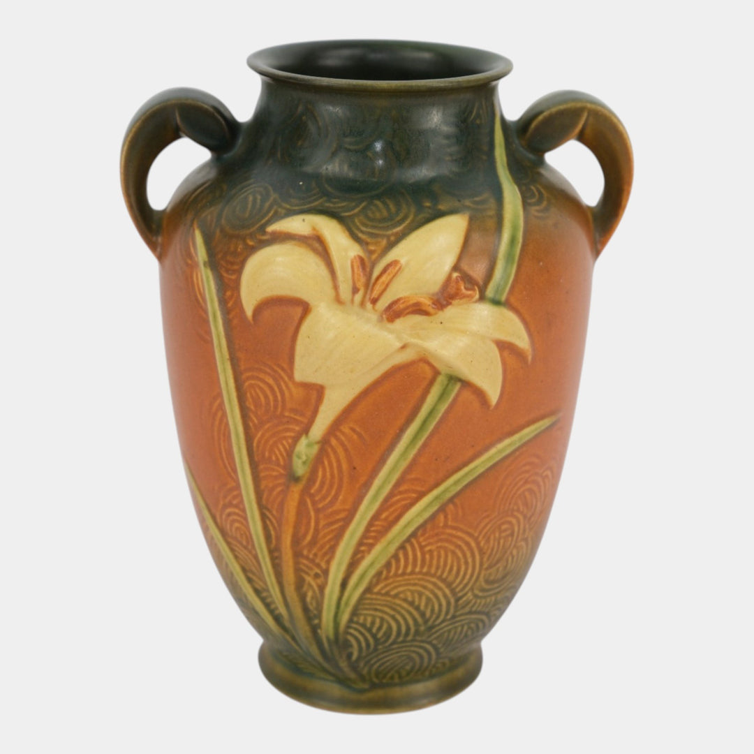 Roseville Zephyr Lily Brown 1946 Mid Century Modern Pottery Ceramic Vase 134-8
