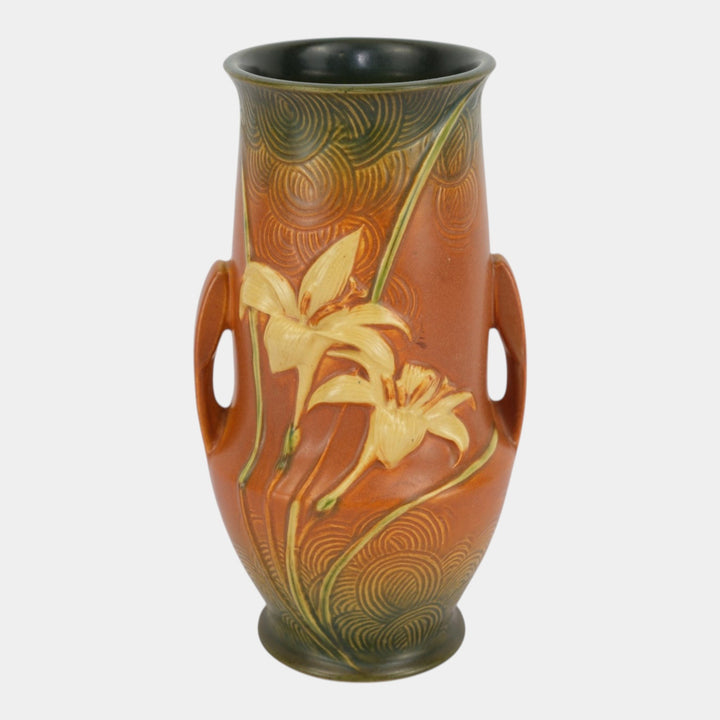 Roseville Zephyr Lily Brown 1946 Mid Century Modern Pottery Vase 138-10