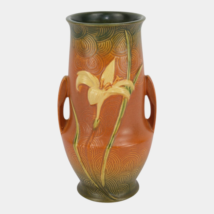 Roseville Zephyr Lily Brown 1946 Mid Century Modern Pottery Vase 138-10