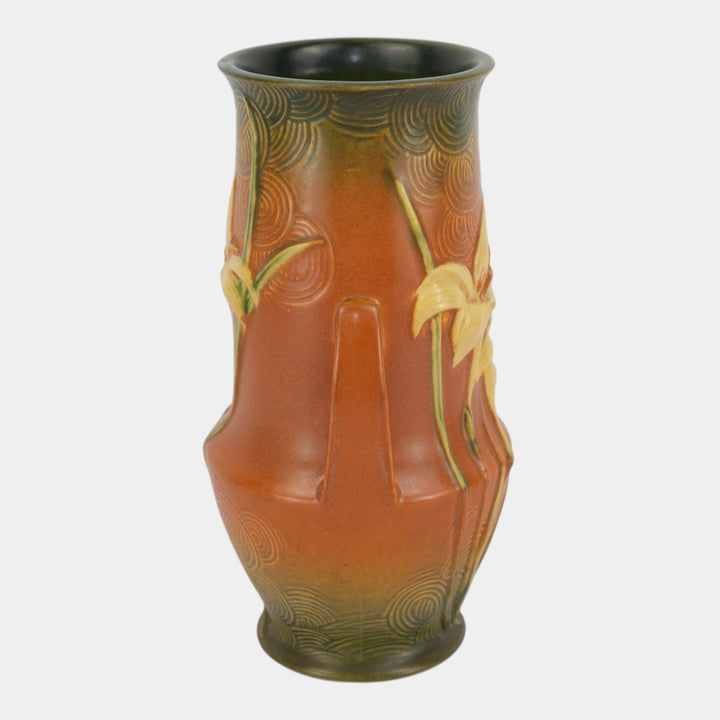 Roseville Zephyr Lily Brown 1946 Mid Century Modern Pottery Vase 138-10