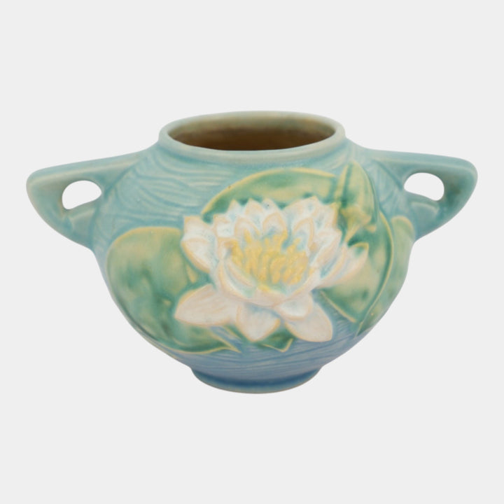 Roseville Water Lily Blue 1943 Mid Century Modern Pottery Ceramic Bowl 437-4