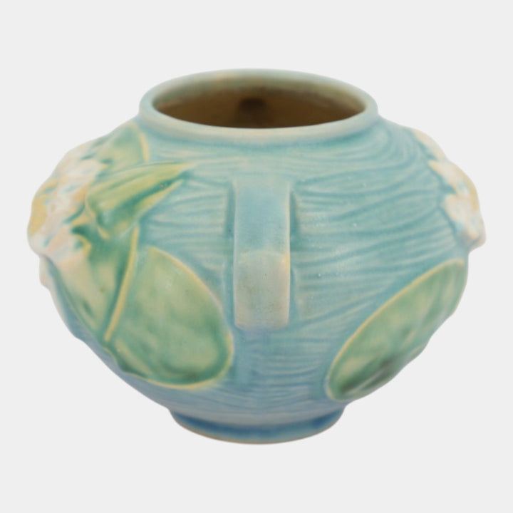 Roseville Water Lily Blue 1943 Mid Century Modern Pottery Ceramic Bowl 437-4