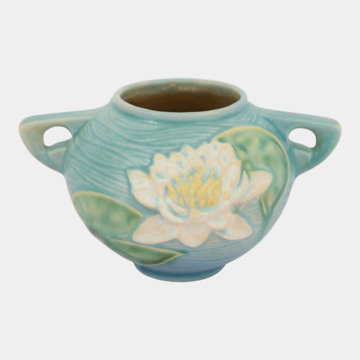 Roseville Water Lily Blue 1943 Mid Century Modern Pottery Ceramic Bowl 437-4