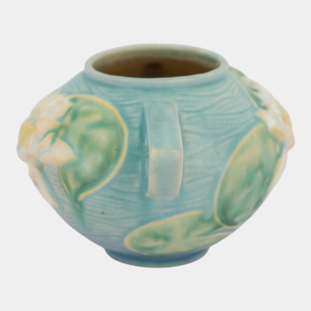 Roseville Water Lily Blue 1943 Mid Century Modern Pottery Ceramic Bowl 437-4
