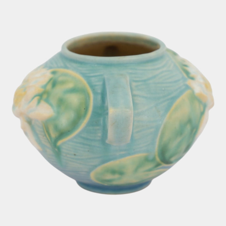 Roseville Water Lily Blue 1943 Mid Century Modern Pottery Ceramic Bowl 437-4