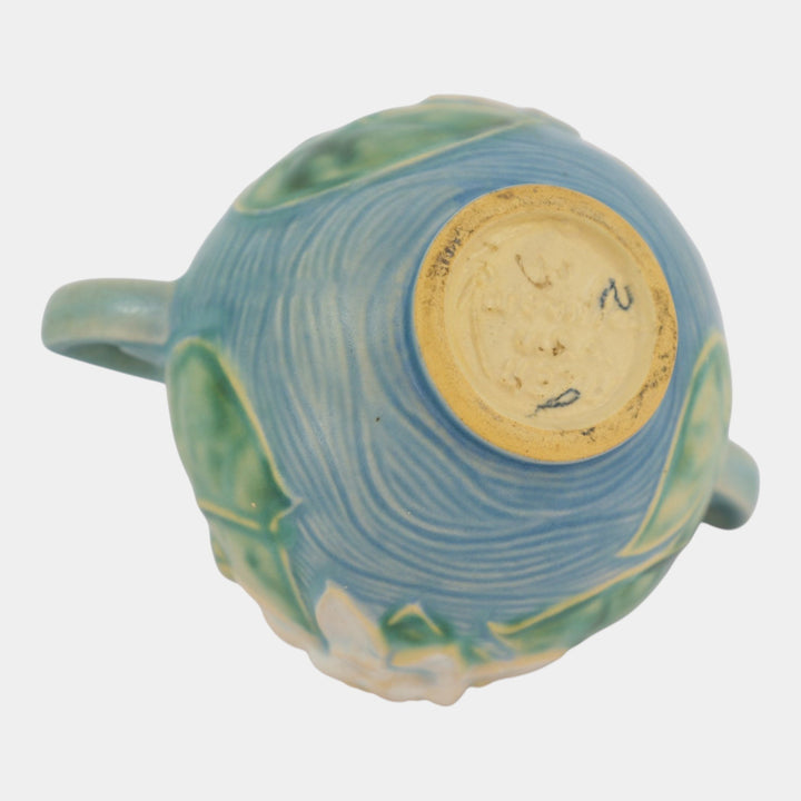 Roseville Water Lily Blue 1943 Mid Century Modern Pottery Ceramic Bowl 437-4