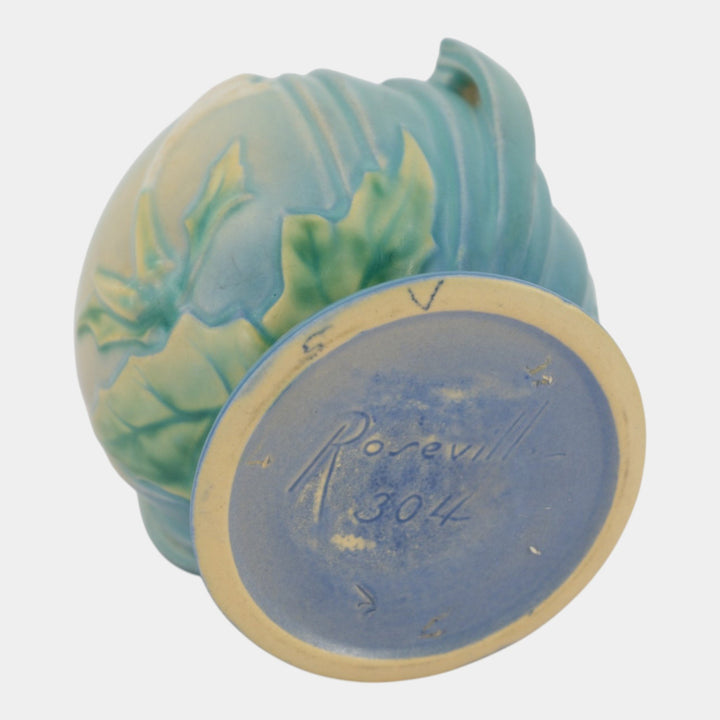 Roseville Thornapple Blue 1937 Vintage Art Deco Pottery Ceramic Bowl 304-4