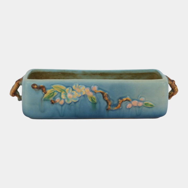 Roseville Apple Blossom Blue 1949 Vintage Art Pottery Window Box Planter 368-8