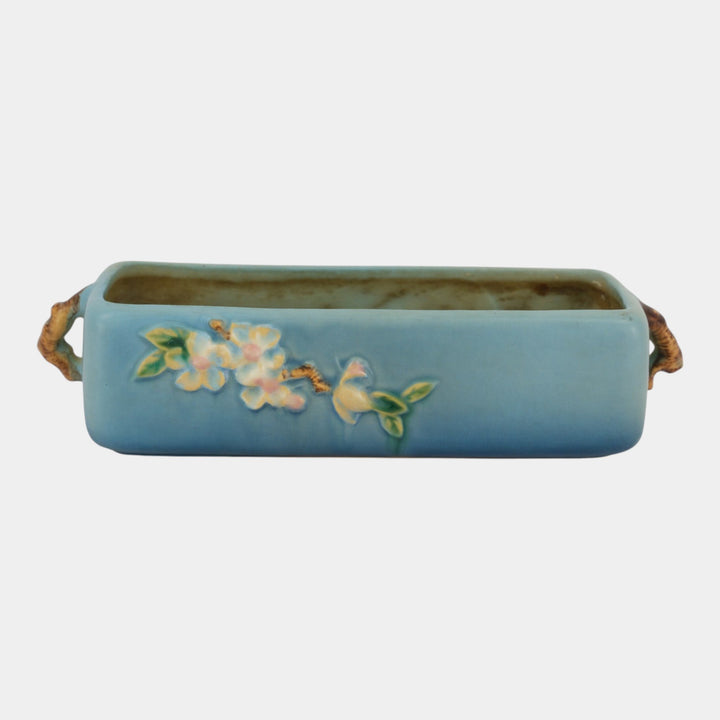 Roseville Apple Blossom Blue 1949 Vintage Art Pottery Window Box Planter 368-8