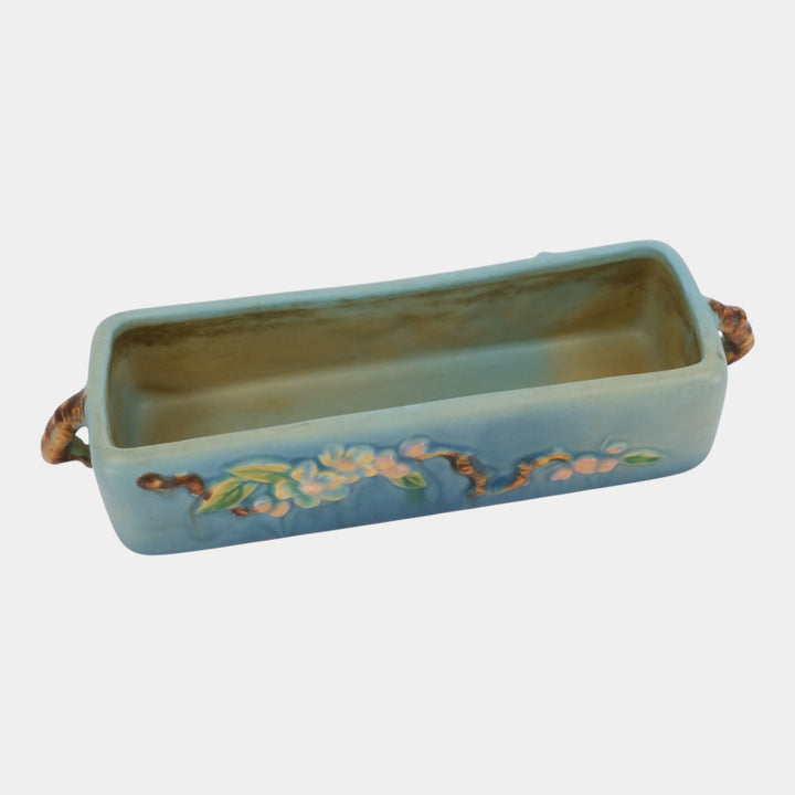 Roseville Apple Blossom Blue 1949 Vintage Art Pottery Window Box Planter 368-8