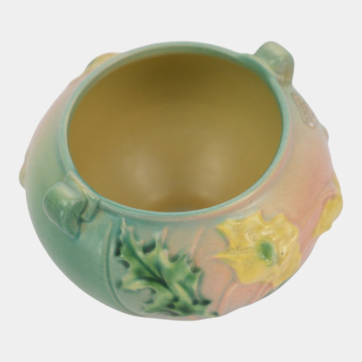 Roseville Poppy Green 1938 Vintage Art Deco Pottery Jardiniere Platner 642-3