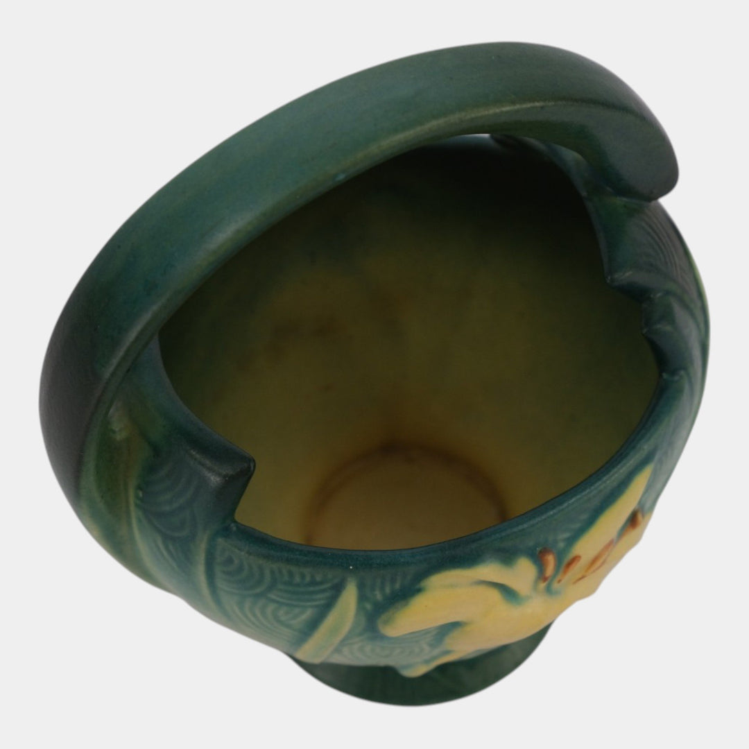 Roseville Zephyr Lily Green 1946 Vintage Art Pottery Ceramic Basket 393-7