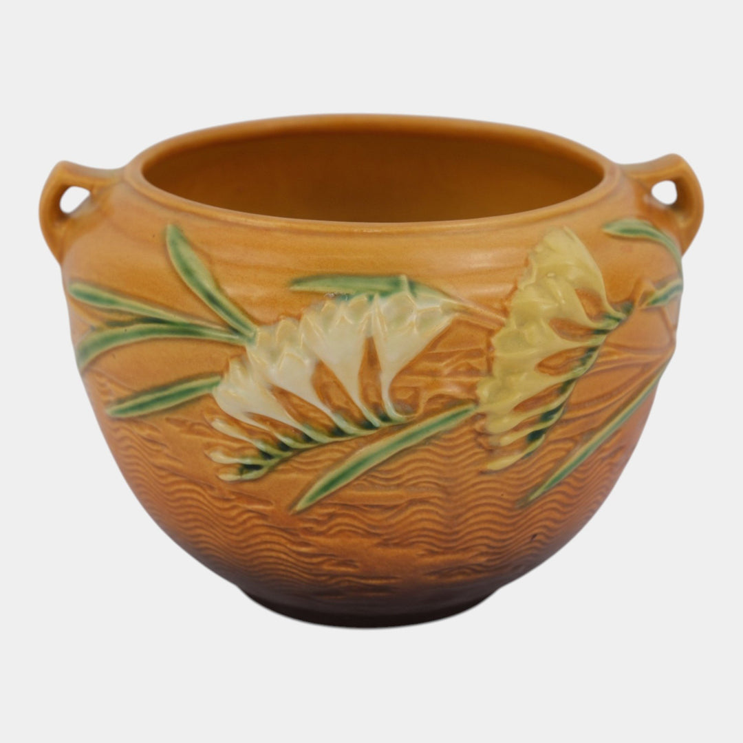 Roseville Freesia Brown 1945 Vintage Art Pottery Jardiniere Planter 669-6