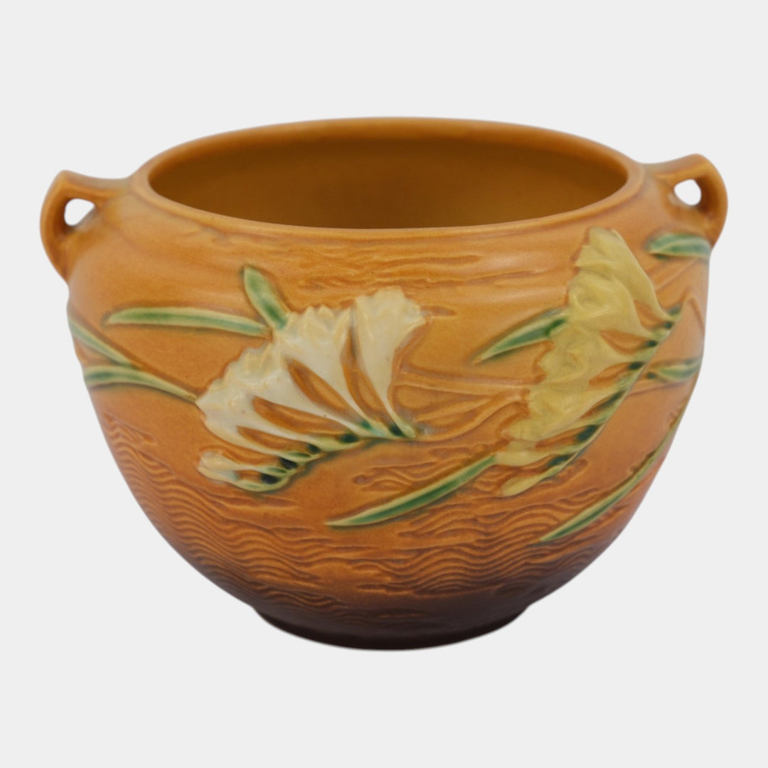 Roseville Freesia Brown 1945 Vintage Art Pottery Jardiniere Planter 669-6