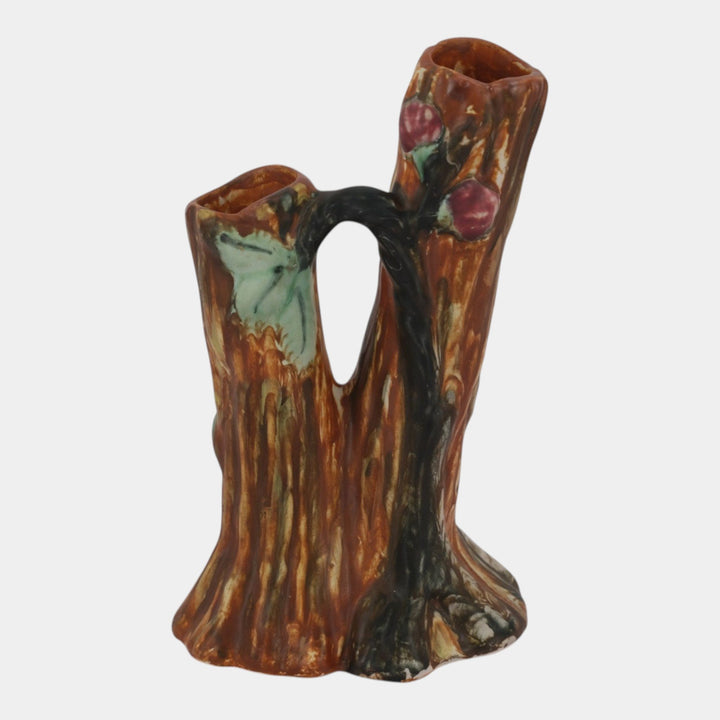 Weller Warwick 1920s Vintage Art Pottery Brown Ceramic Double Bud Vase