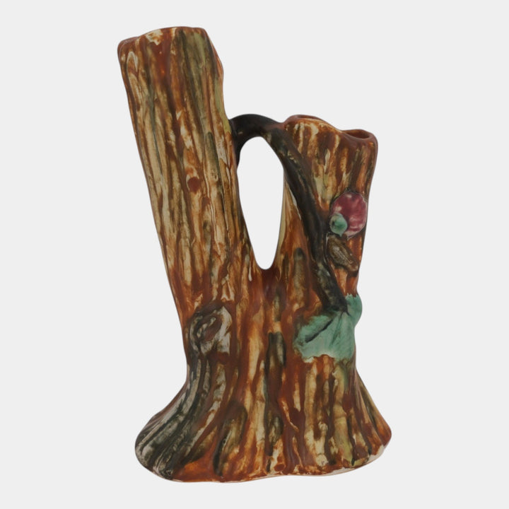 Weller Warwick 1920s Vintage Art Pottery Brown Ceramic Double Bud Vase