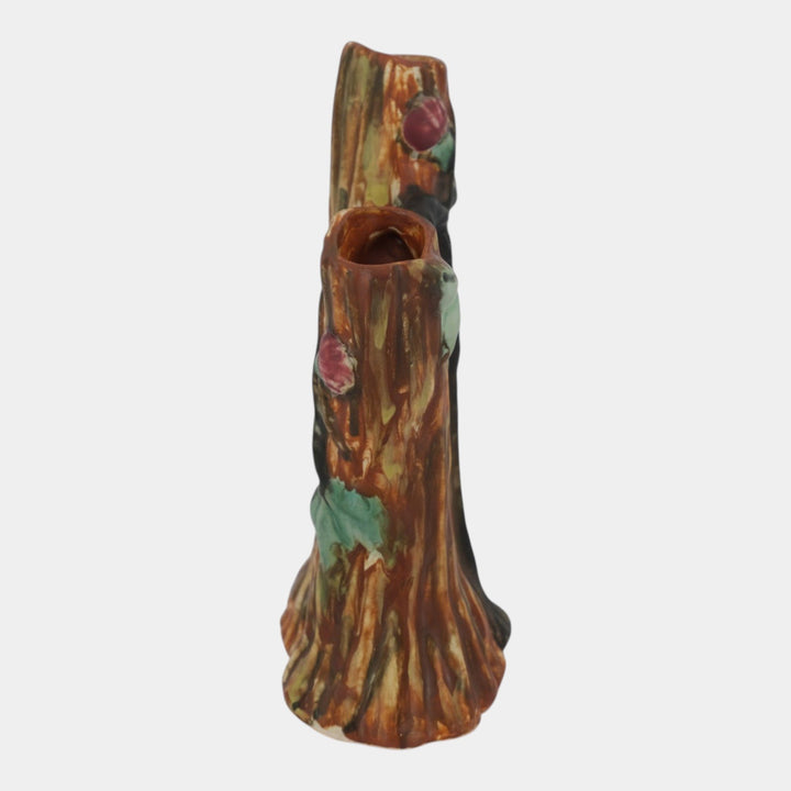 Weller Warwick 1920s Vintage Art Pottery Brown Ceramic Double Bud Vase