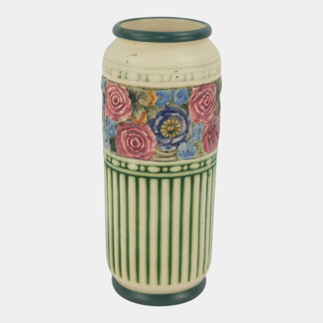 Weller Zona Eldora Chelsea 1920s Vintage Art Pottery Floral Banded Vase