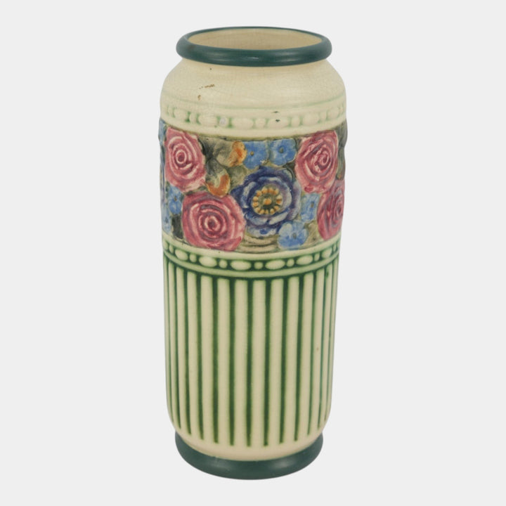 Weller Zona Eldora Chelsea 1920s Vintage Art Pottery Floral Banded Vase