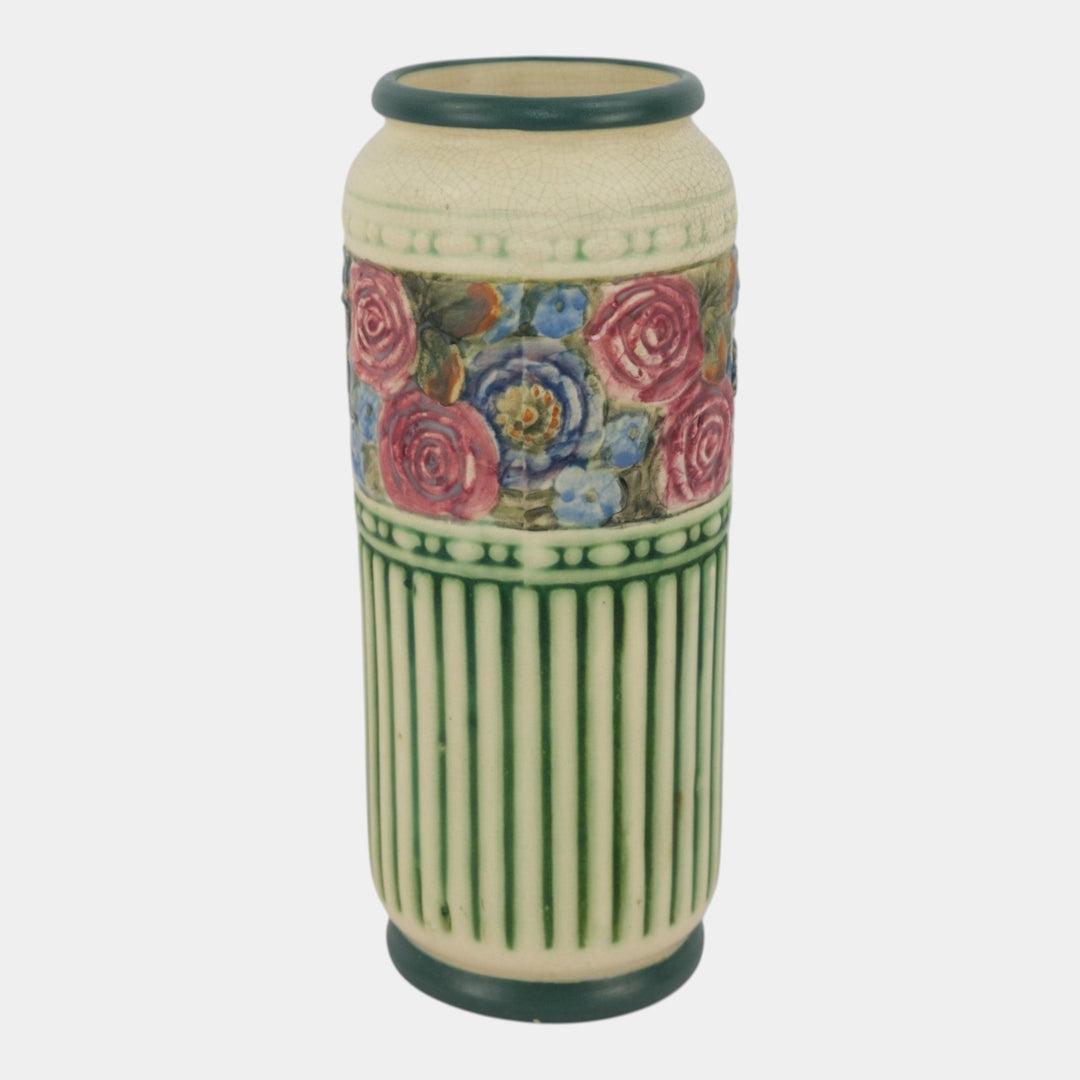 Weller Zona Eldora Chelsea 1920s Vintage Art Pottery Floral Banded Vase