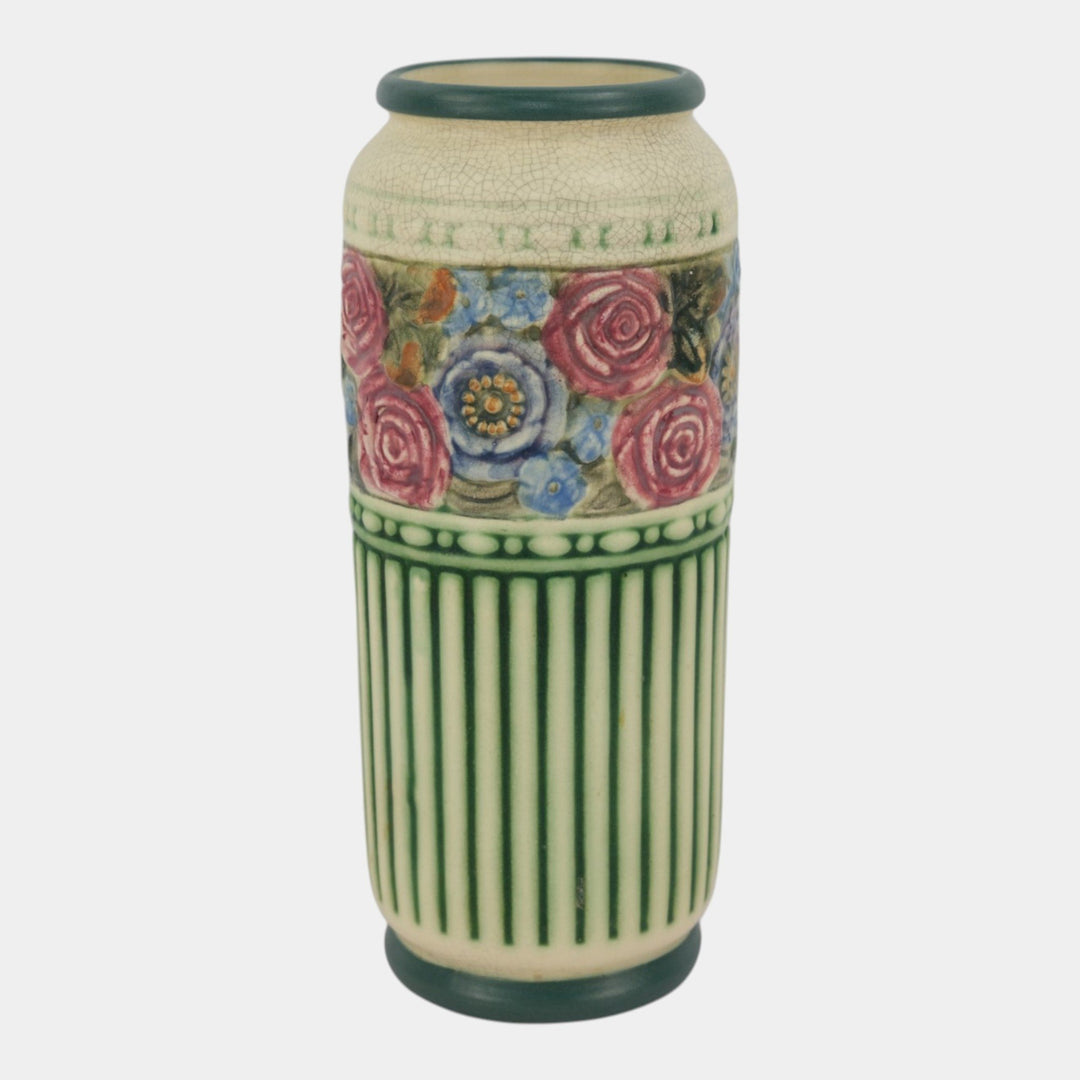 Weller Zona Eldora Chelsea 1920s Vintage Art Pottery Floral Banded Vase