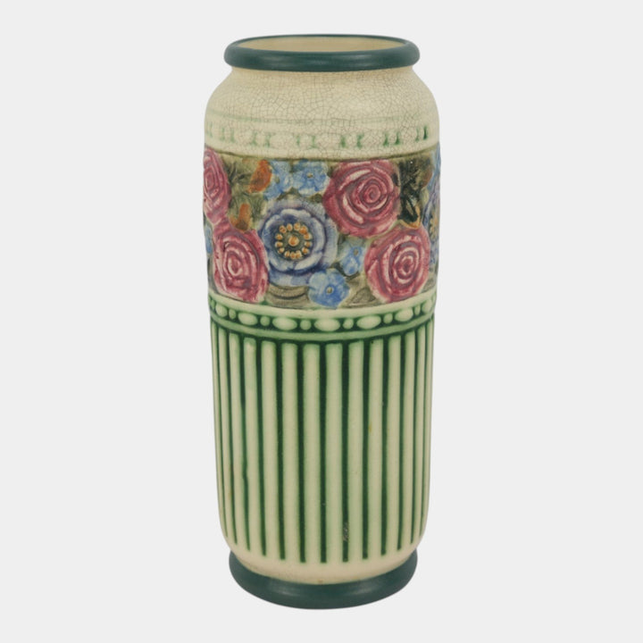 Weller Zona Eldora Chelsea 1920s Vintage Art Pottery Floral Banded Vase