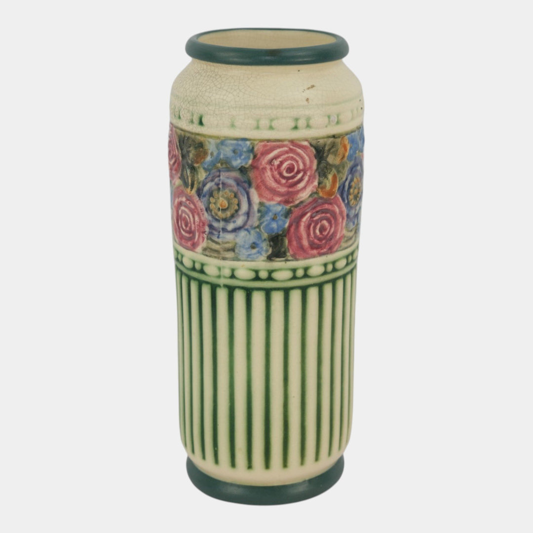 Weller Zona Eldora Chelsea 1920s Vintage Art Pottery Floral Banded Vase