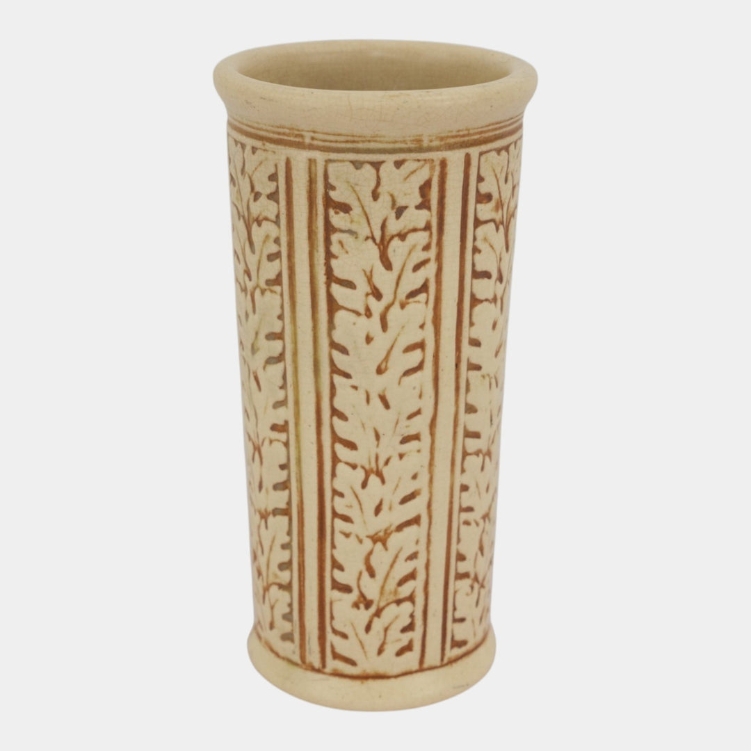 Weller Clinton Ivory 1914 Arts And Crafts Pottery Oak Leaves Vase 12