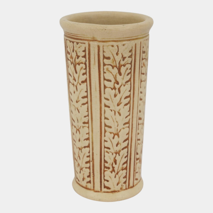 Weller Clinton Ivory 1914 Arts And Crafts Pottery Oak Leaves Vase 12