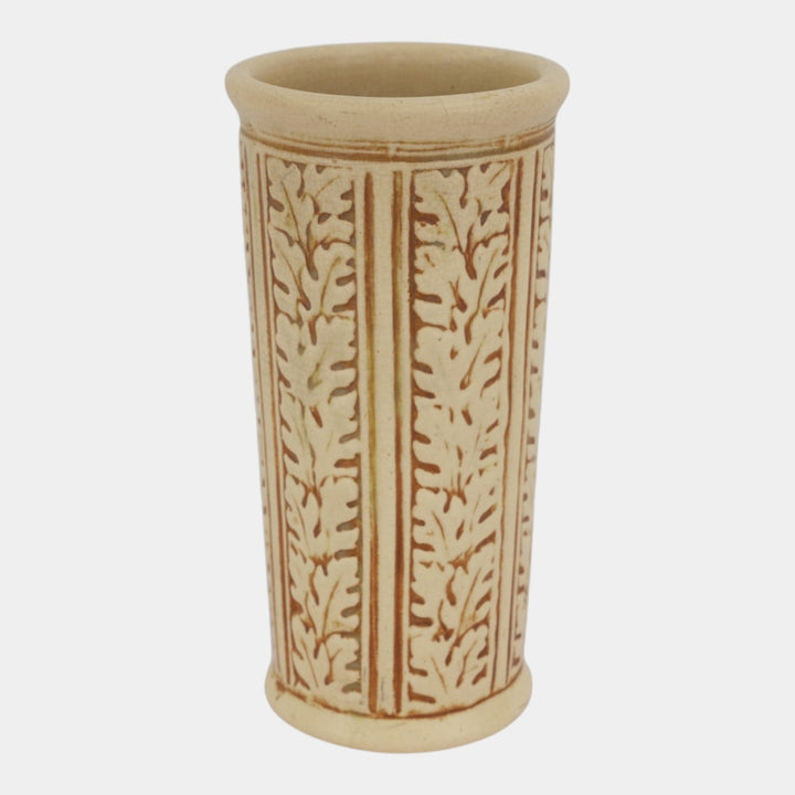 Weller Clinton Ivory 1914 Arts And Crafts Pottery Oak Leaves Vase 12