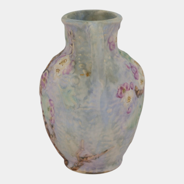 Weller Silvertone 1920s Vintage Art Pottery Floral Pastel Handled Ceramic Vase