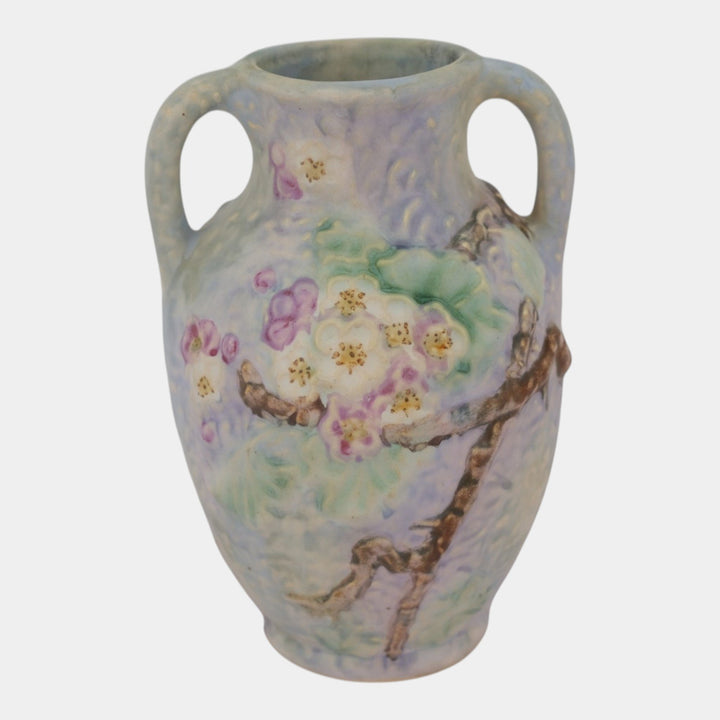 Weller Silvertone 1920s Vintage Art Pottery Floral Pastel Handled Ceramic Vase