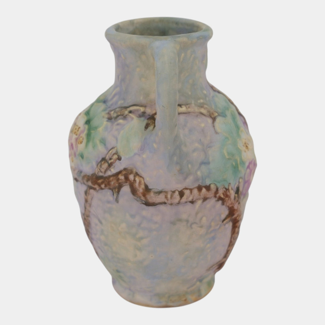 Weller Silvertone 1920s Vintage Art Pottery Floral Pastel Handled Ceramic Vase