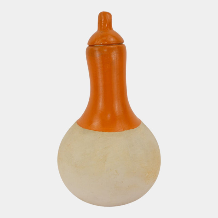 Weller Art Pottery Hand Painted Orange Ceramic Lidded Gourd Water Jug