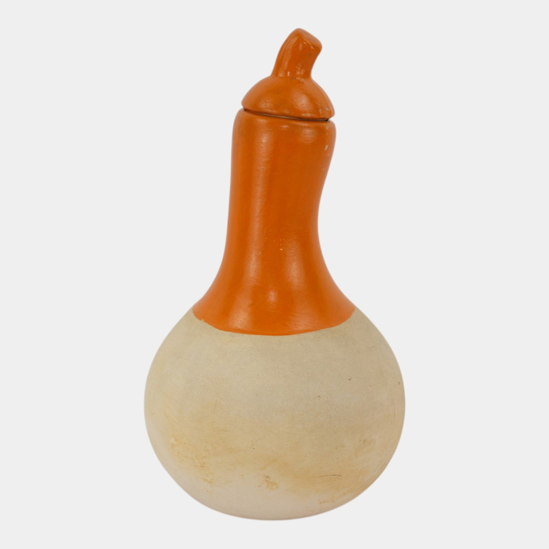 Weller Art Pottery Hand Painted Orange Ceramic Lidded Gourd Water Jug