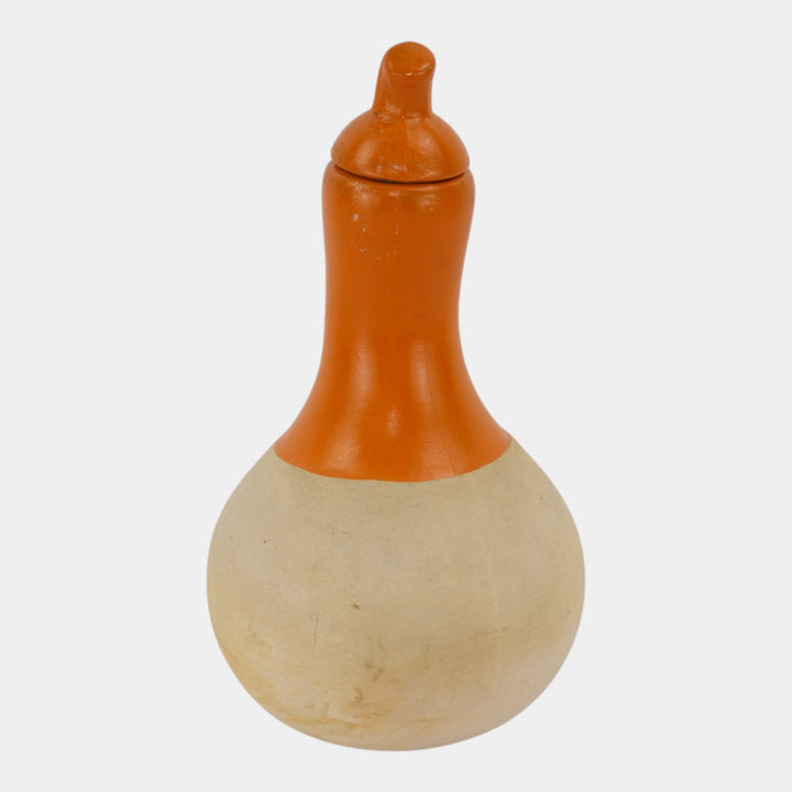 Weller Art Pottery Hand Painted Orange Ceramic Lidded Gourd Water Jug