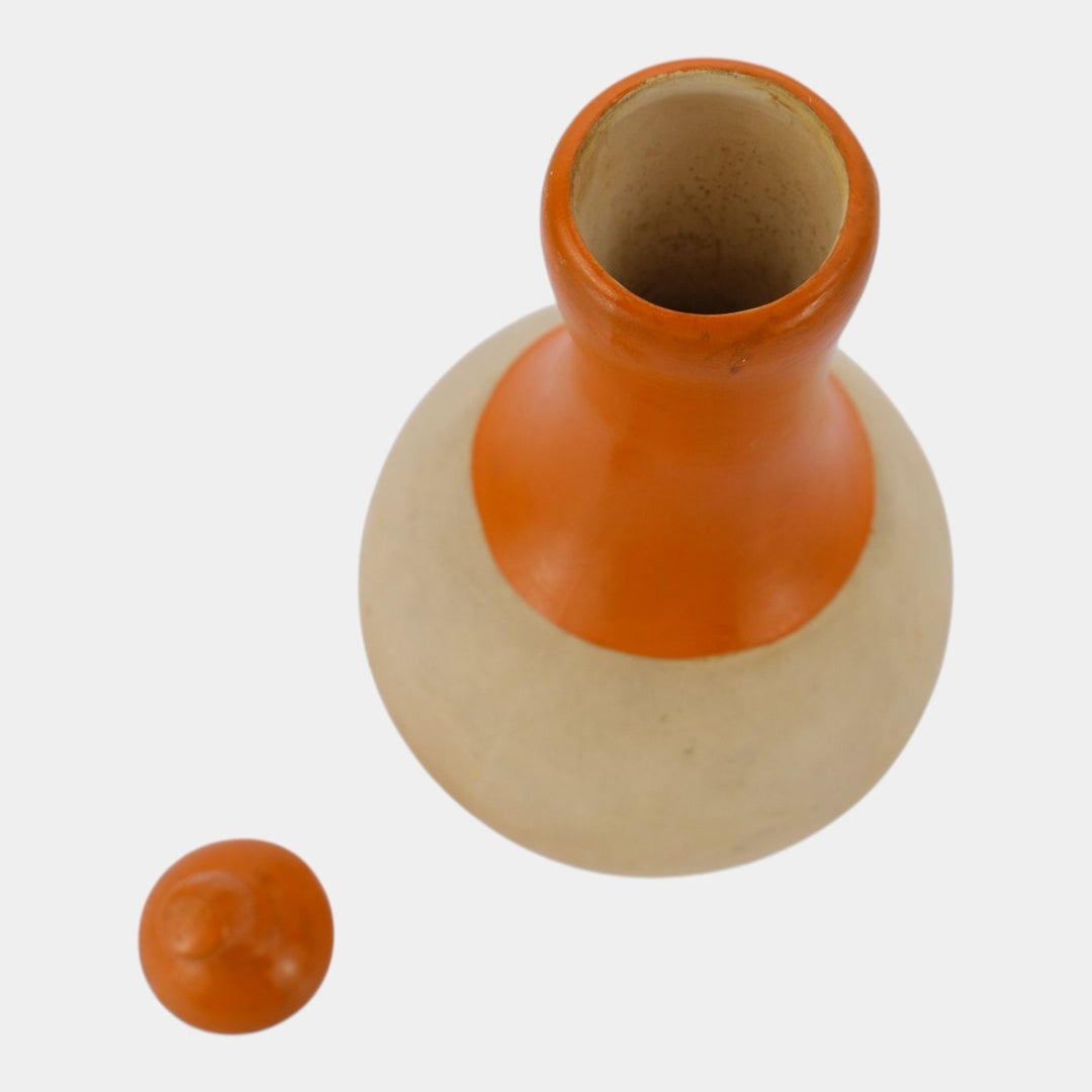 Weller Art Pottery Hand Painted Orange Ceramic Lidded Gourd Water Jug