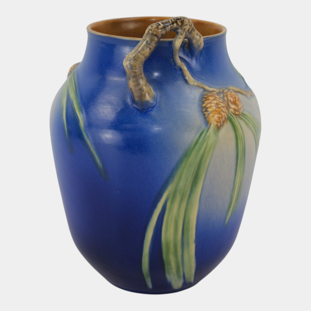 Roseville Pine Cone Blue 1935 Vintage Art Pottery Ceramic Flower Vase 711-10