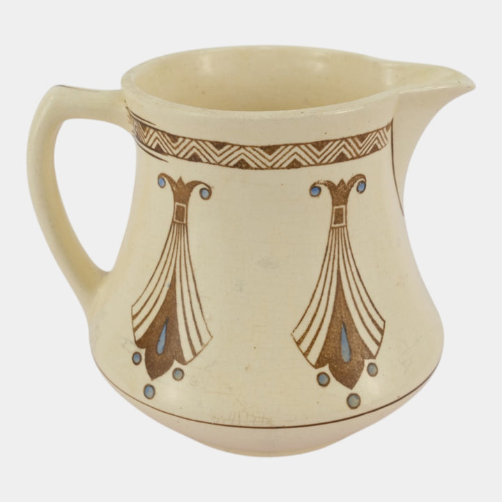 Roseville Creamware Utility 1900 Vintage Pottery Geometric Ceramic Pitcher