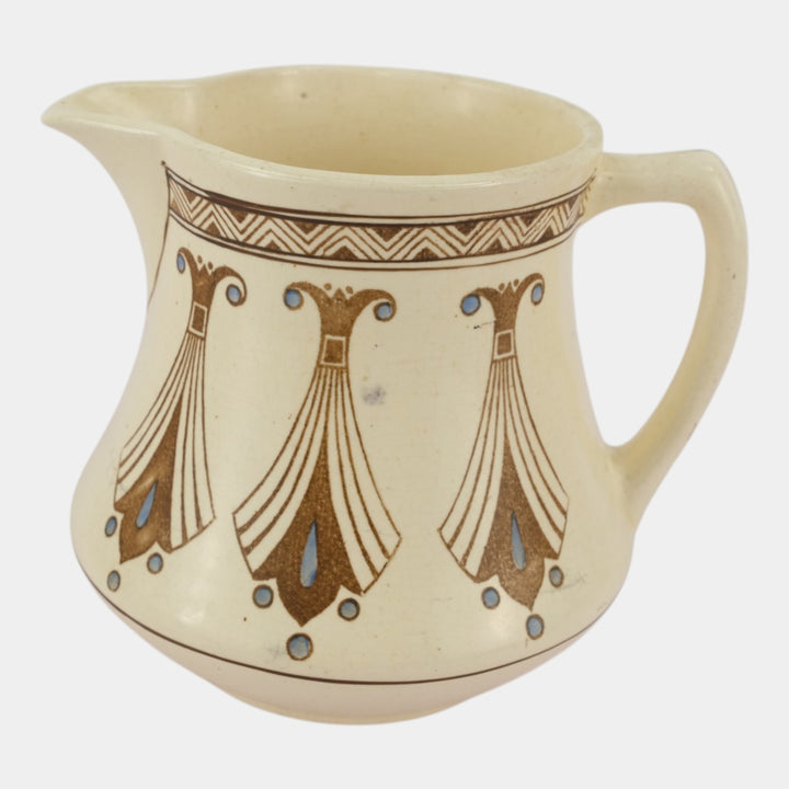 Roseville Creamware Utility 1900 Vintage Pottery Geometric Ceramic Pitcher