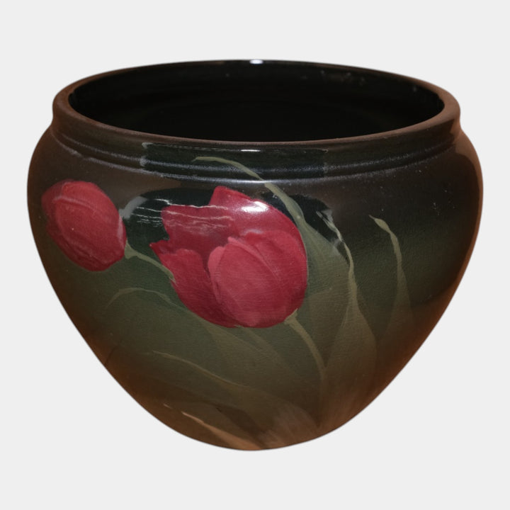 Weller Eocean 1898-1918 Vintage Pottery Red Tulip Green Jardinere Planter
