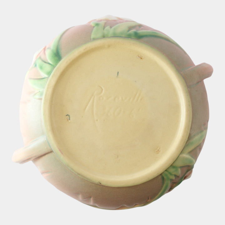 Roseville Iris Pink 1939 Vintage Art Deco Pottery Handled Ceramic Bowl 360-6