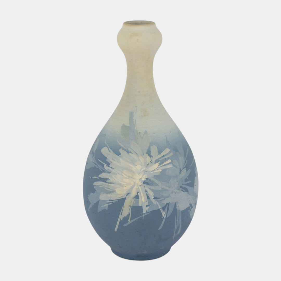 Owens Alpine Early 1900s Art Pottery Blue Hand Painted Floral Bottle Vase 1126 - Just Art Pottery
