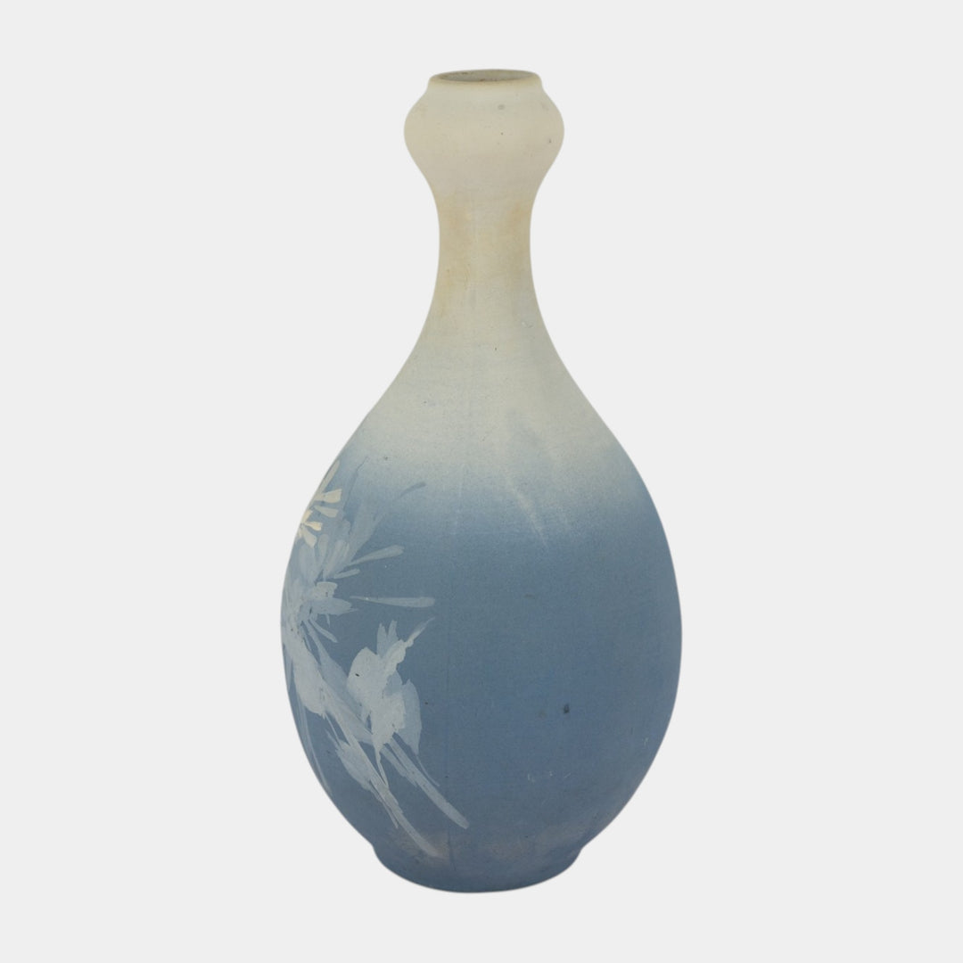 Owens Alpine Early 1900s Art Pottery Blue Hand Painted Floral Bottle Vase 1126 - Just Art Pottery