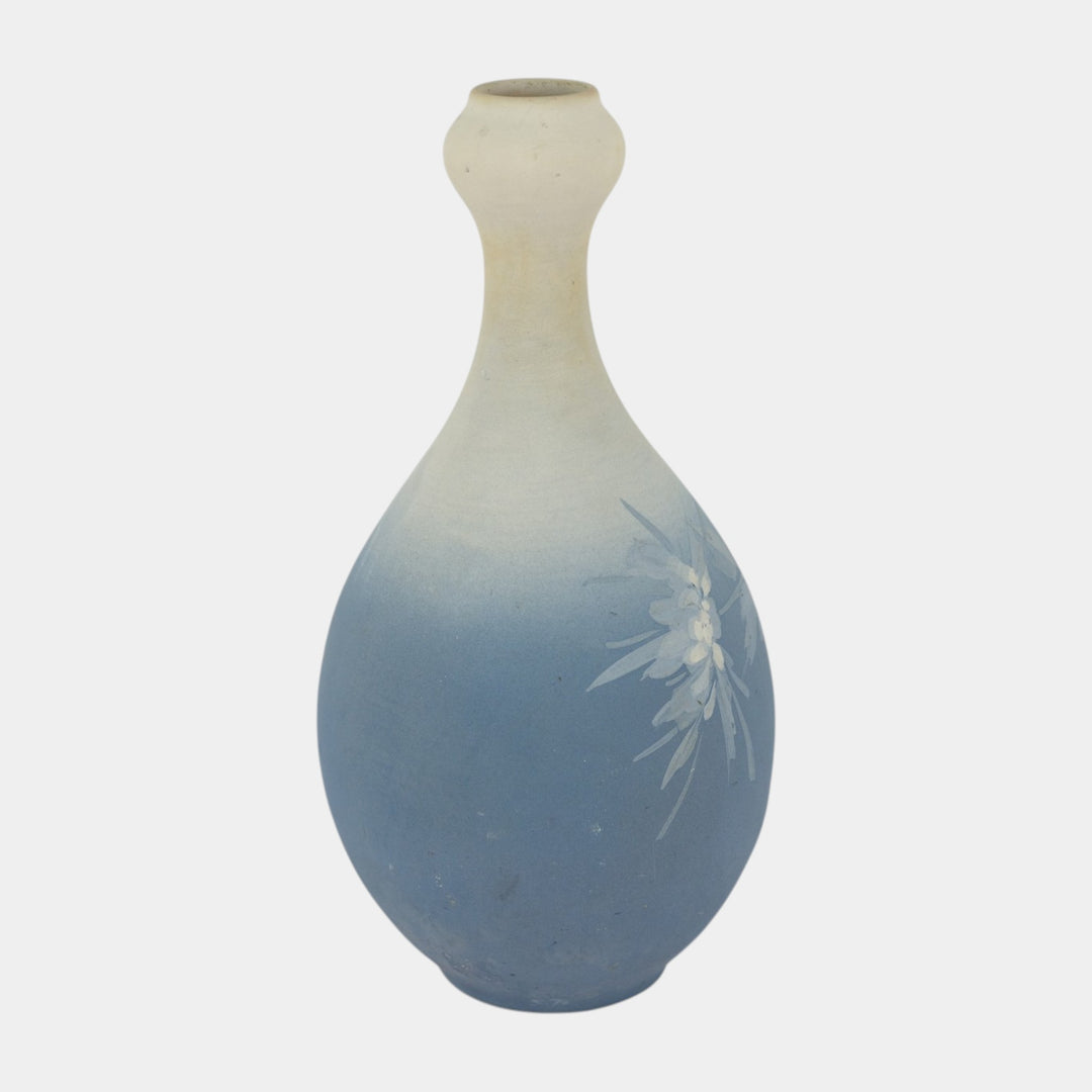 Owens Alpine Early 1900s Art Pottery Blue Hand Painted Floral Bottle Vase 1126 - Just Art Pottery