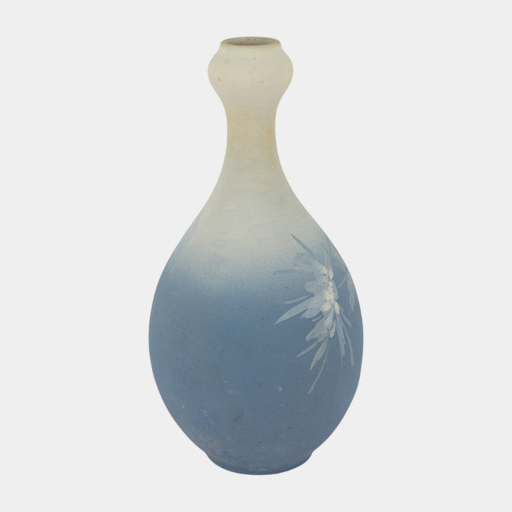 Owens Alpine Early 1900s Art Pottery Blue Hand Painted Floral Bottle Vase 1126 - Just Art Pottery