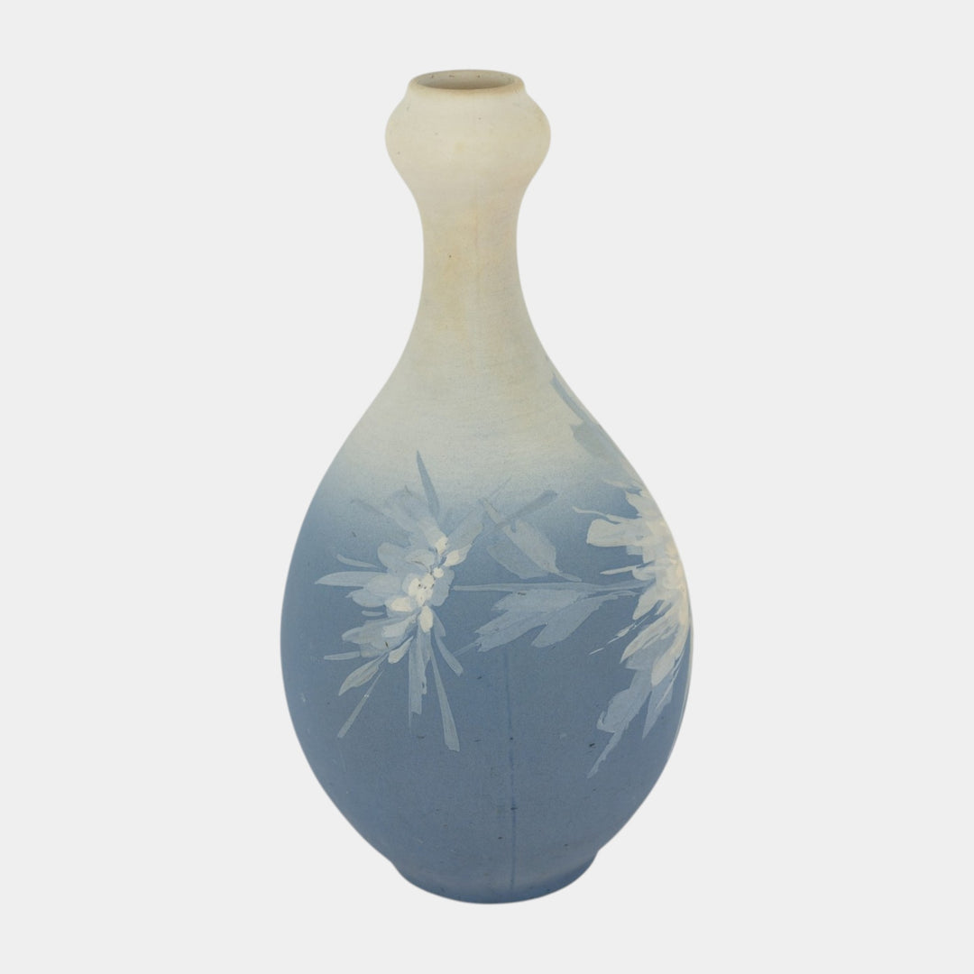 Owens Alpine Early 1900s Art Pottery Blue Hand Painted Floral Bottle Vase 1126 - Just Art Pottery