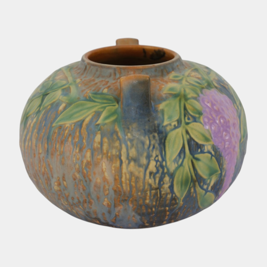 Roseville Wisteria Blue 1933 Vintage Arts And Crafts Pottery Handled Vase 637-6