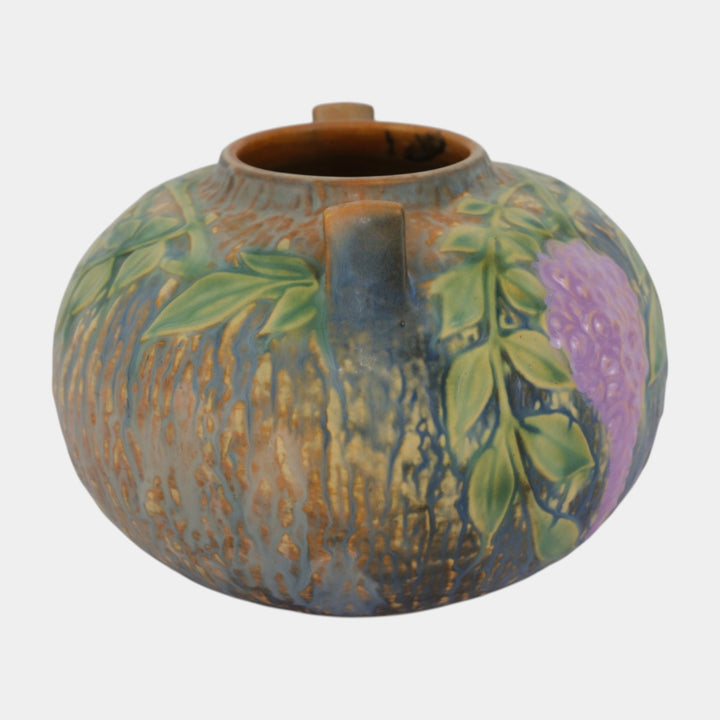 Roseville Wisteria Blue 1933 Vintage Arts And Crafts Pottery Handled Vase 637-6