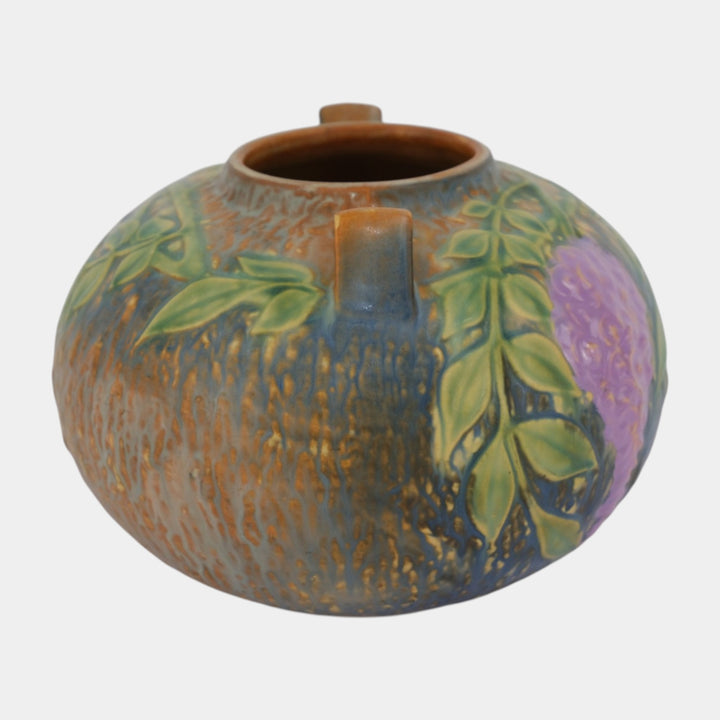 Roseville Wisteria Blue 1933 Vintage Arts And Crafts Pottery Handled Vase 637-6